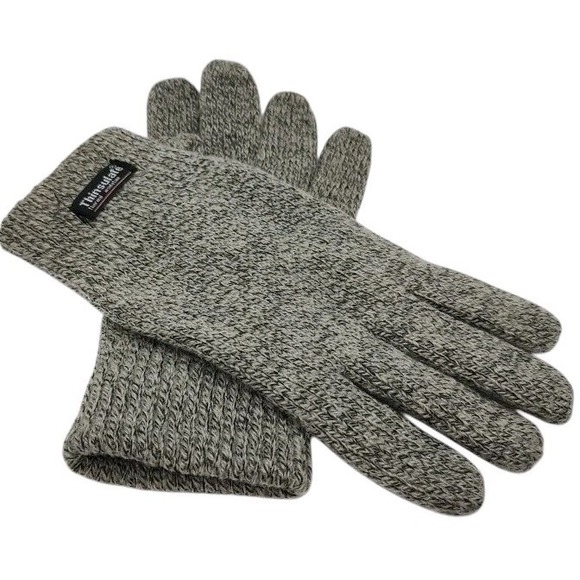 Thinsulate Thermal Insulation Gloves Gray Wool Knit One Size Mens Gloves - Picture 1 of 8